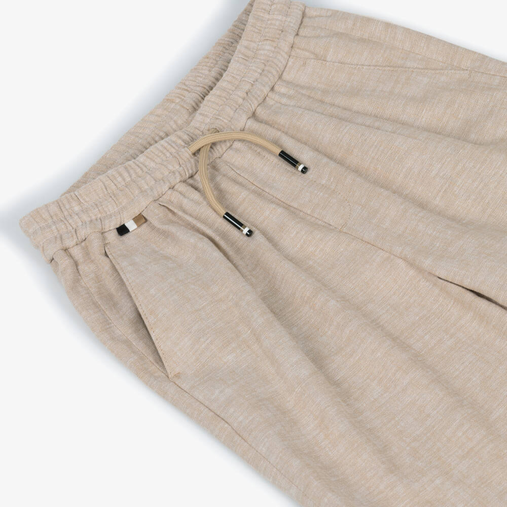BOSS-Boys Beige Linen Mix Drawstring Shorts | Childrensalon