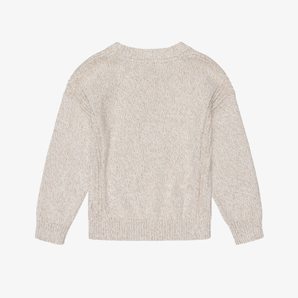 BOSS-Boys Beige Marl Cotton-Knit Sweater | Childrensalon