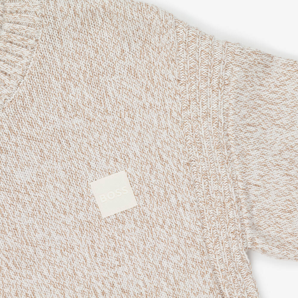 BOSS-Boys Beige Marl Cotton-Knit Sweater | Childrensalon