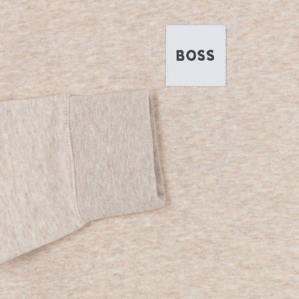 BOSS-Boys Beige Marl Crew Neck Sweatshirt | Childrensalon