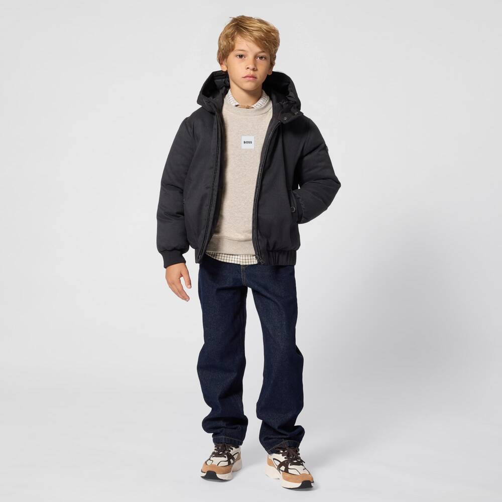 BOSS-Boys Beige Marl Crew Neck Sweatshirt | Childrensalon