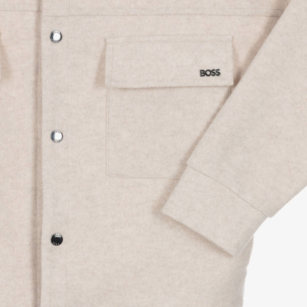 BOSS-Boys Beige Marl Flannel Jersey Jacket with Flap Pockets | Childrensalon