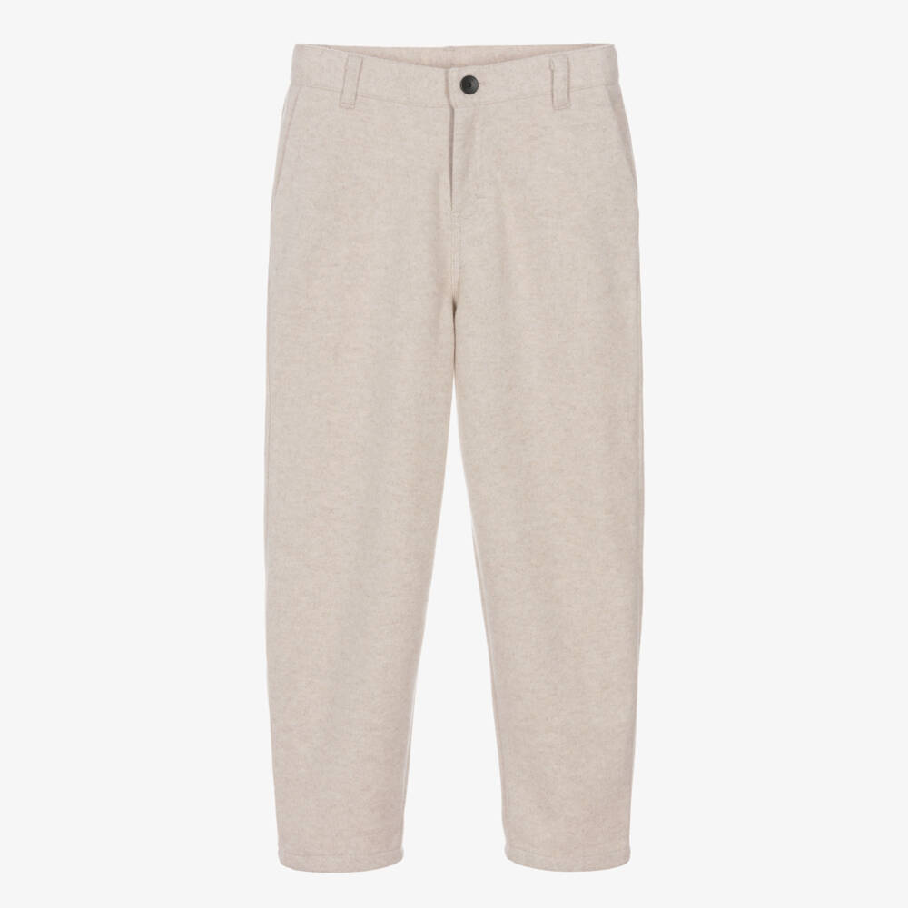 BOSS-Boys Beige Marl Flannel Jersey Trousers | Childrensalon