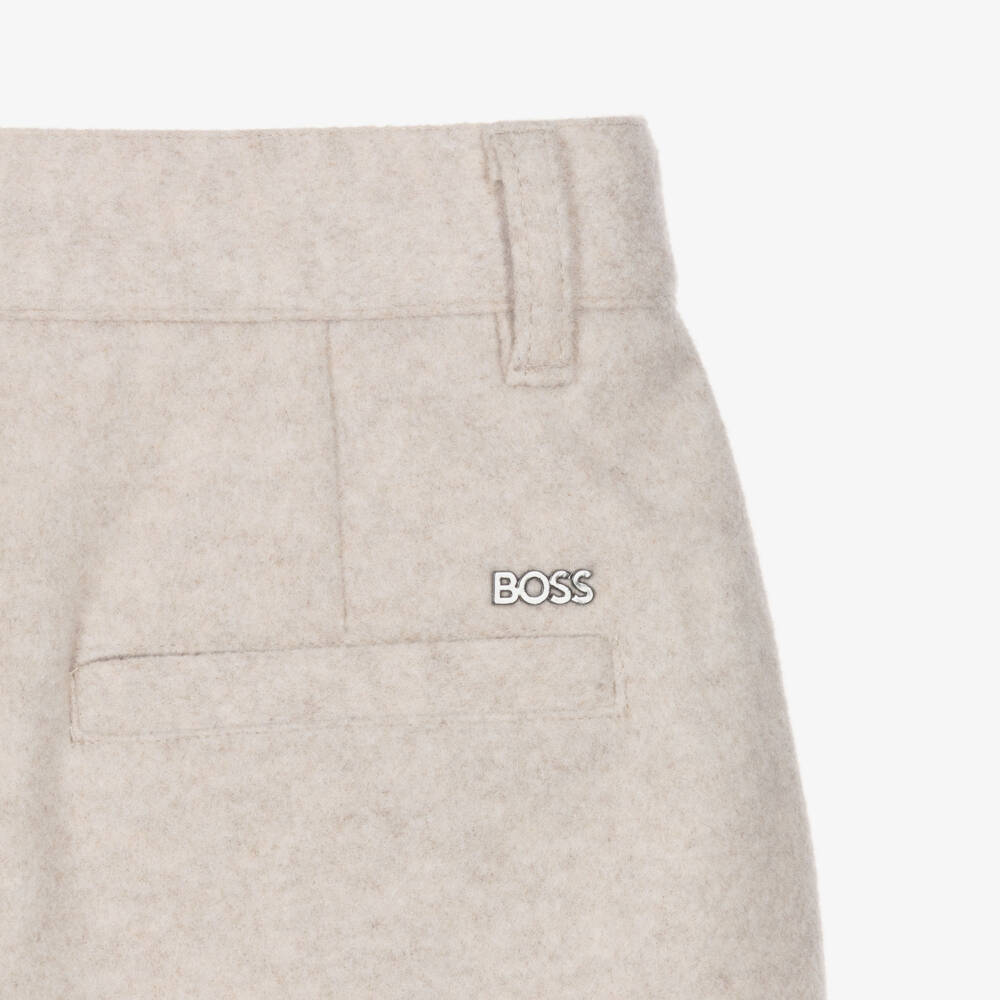 BOSS-Boys Beige Marl Flannel Jersey Trousers | Childrensalon