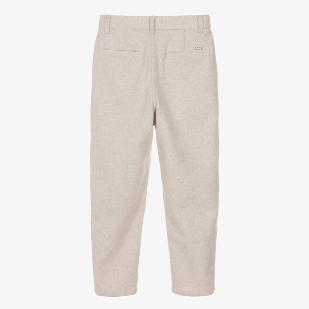 BOSS-Boys Beige Marl Flannel Jersey Trousers | Childrensalon