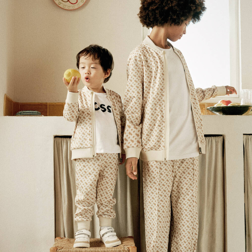 BOSS-Boys Beige Monogram Tracksuit | Childrensalon