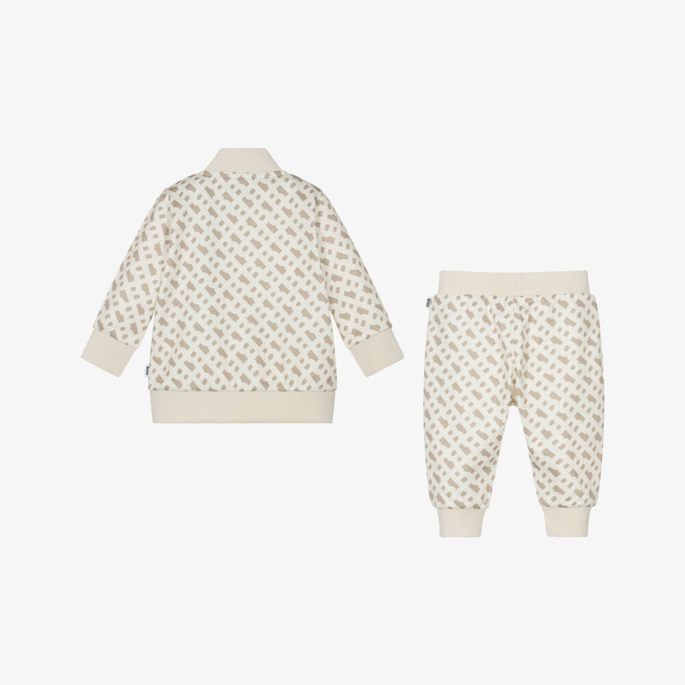 BOSS-Boys Beige Monogram Tracksuit | Childrensalon