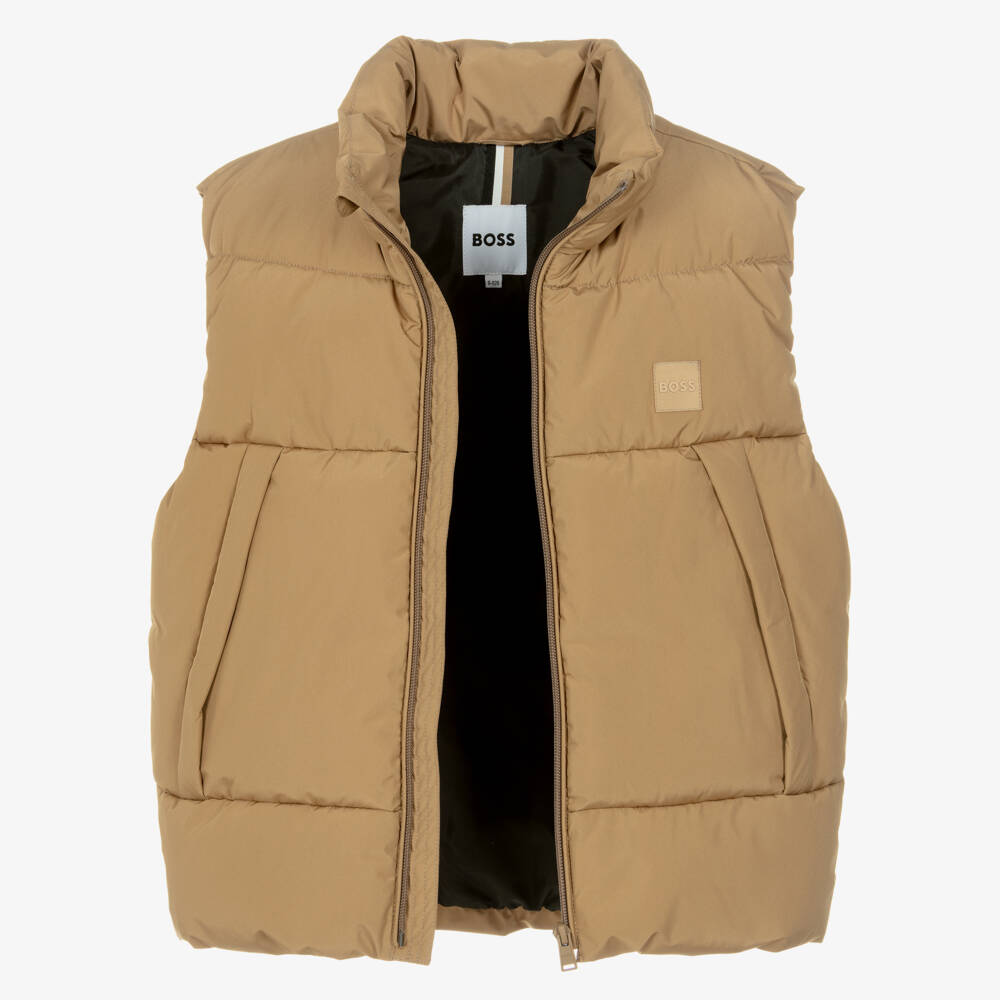 BOSS-Boys Beige Padded Puffer Gilet | Childrensalon