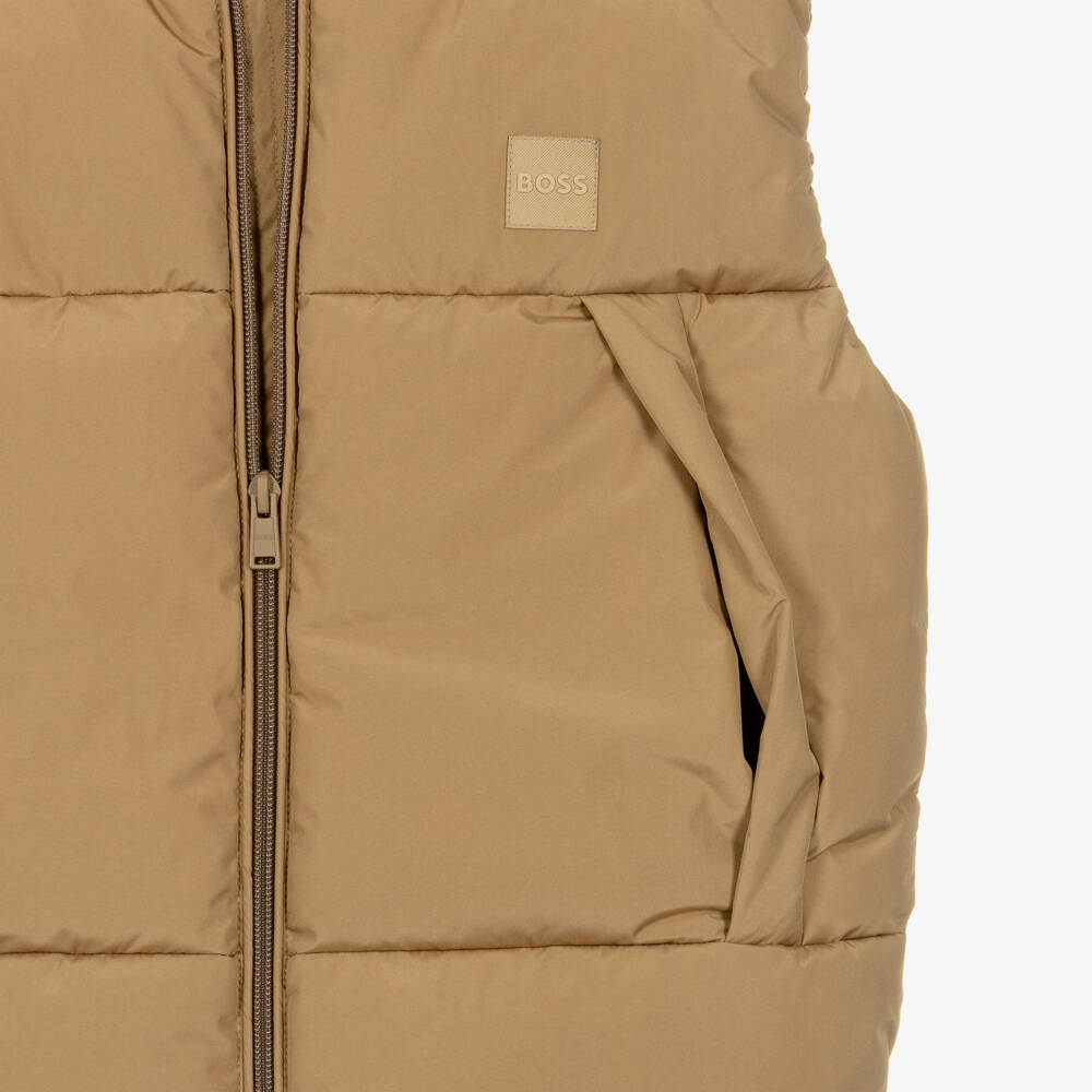 BOSS-Boys Beige Padded Puffer Gilet | Childrensalon