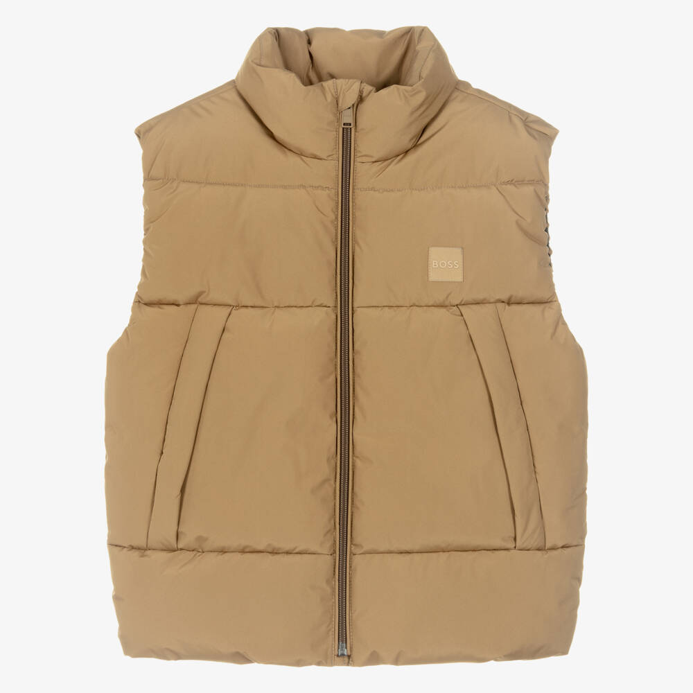 BOSS-Boys Beige Padded Puffer Gilet | Childrensalon