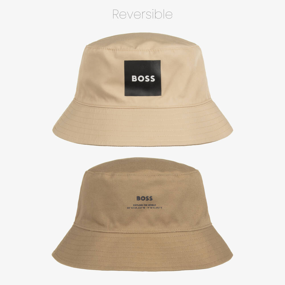 BOSS-Boys Beige Reversible Bucket Hat | Childrensalon