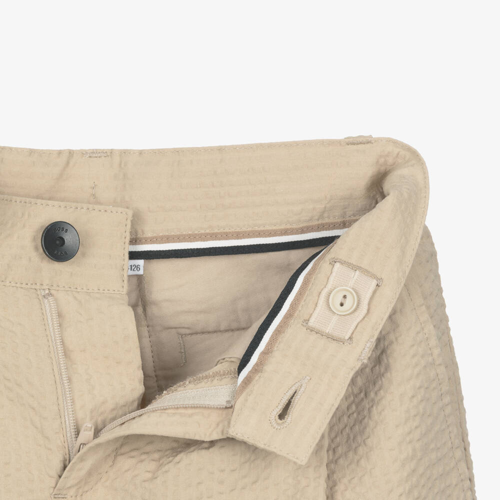 BOSS-شورت برمودا سيرساكر لون بيج للأولاد | Childrensalon