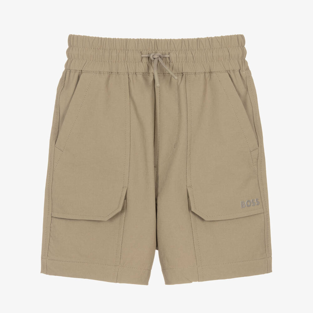 BOSS-Boys Beige Shorts with Pockets & Logo | Childrensalon