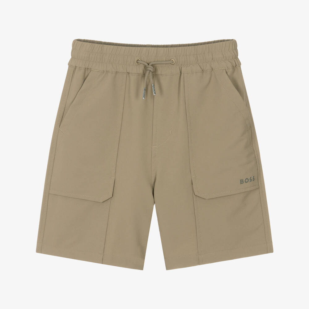 BOSS-Boys Beige Shorts with Pockets & Logo | Childrensalon
