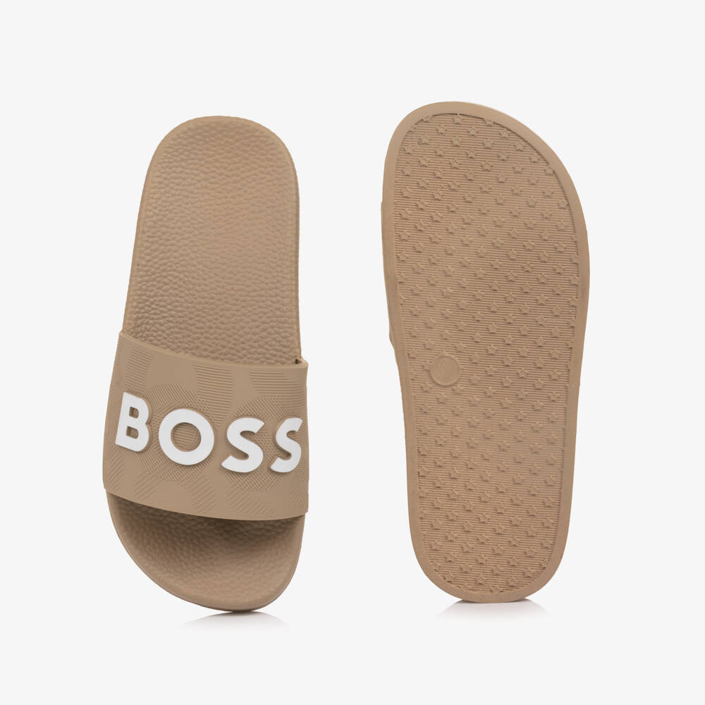 BOSS-Boys Beige Sliders with White Logo | Childrensalon