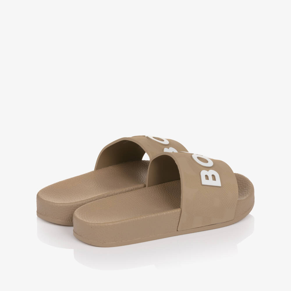 BOSS-Boys Beige Sliders with White Logo | Childrensalon