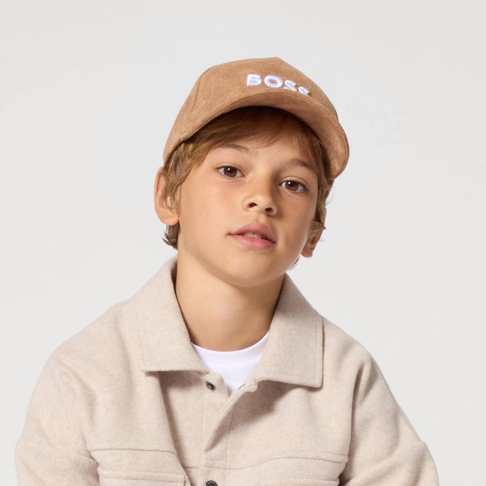 BOSS-Boys Beige Suedette Logo Cap | Childrensalon