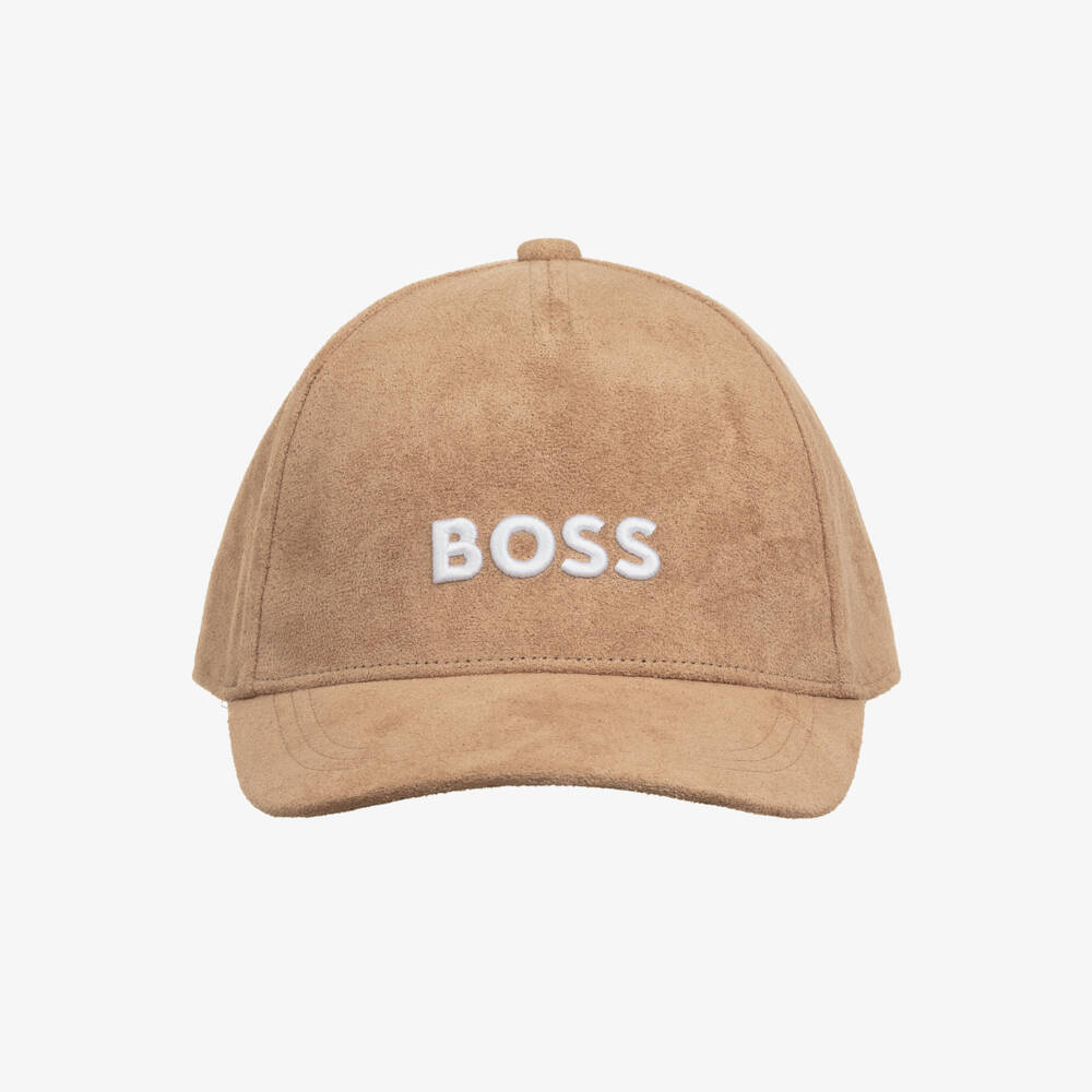 BOSS-Boys Beige Suedette Logo Cap | Childrensalon