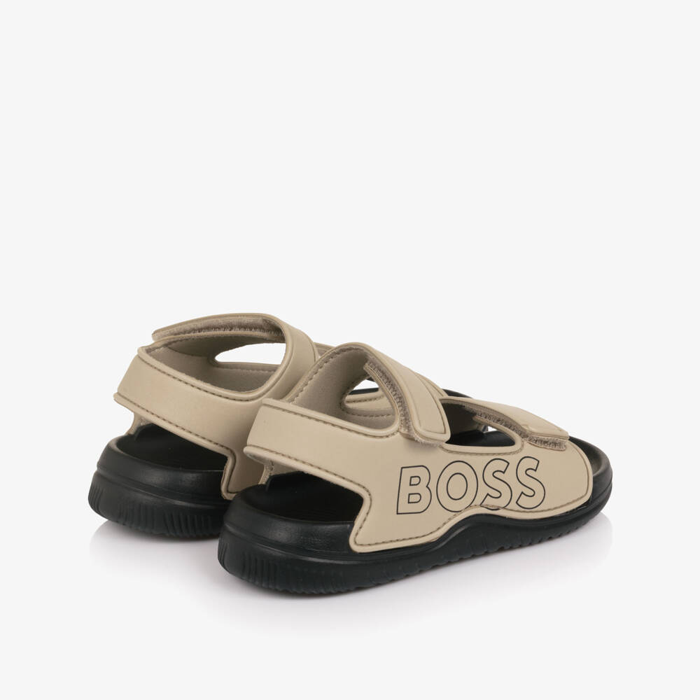 BOSS-Boys Beige Velcro Sandals with Logo | Childrensalon