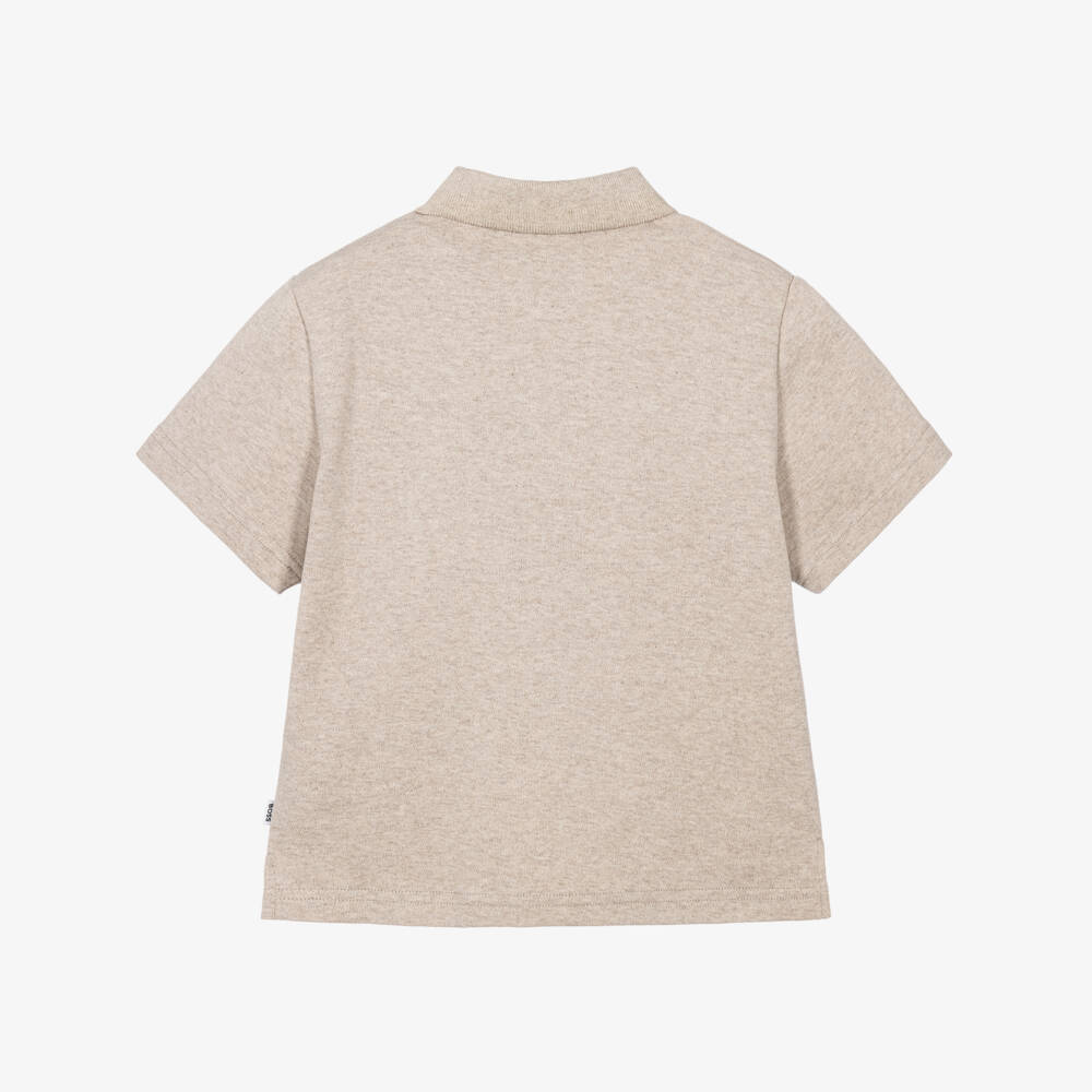 BOSS-Boys Beige Zip Front Polo Shirt | Childrensalon