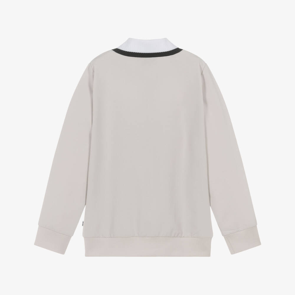 BOSS-Boys Beige Zip-Up Top with Ribbed Collar | Childrensalon