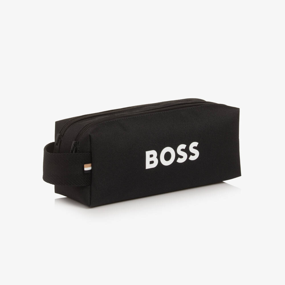 BOSS-Boys Black 2-Compartment Pencil Case (23cm) | Childrensalon