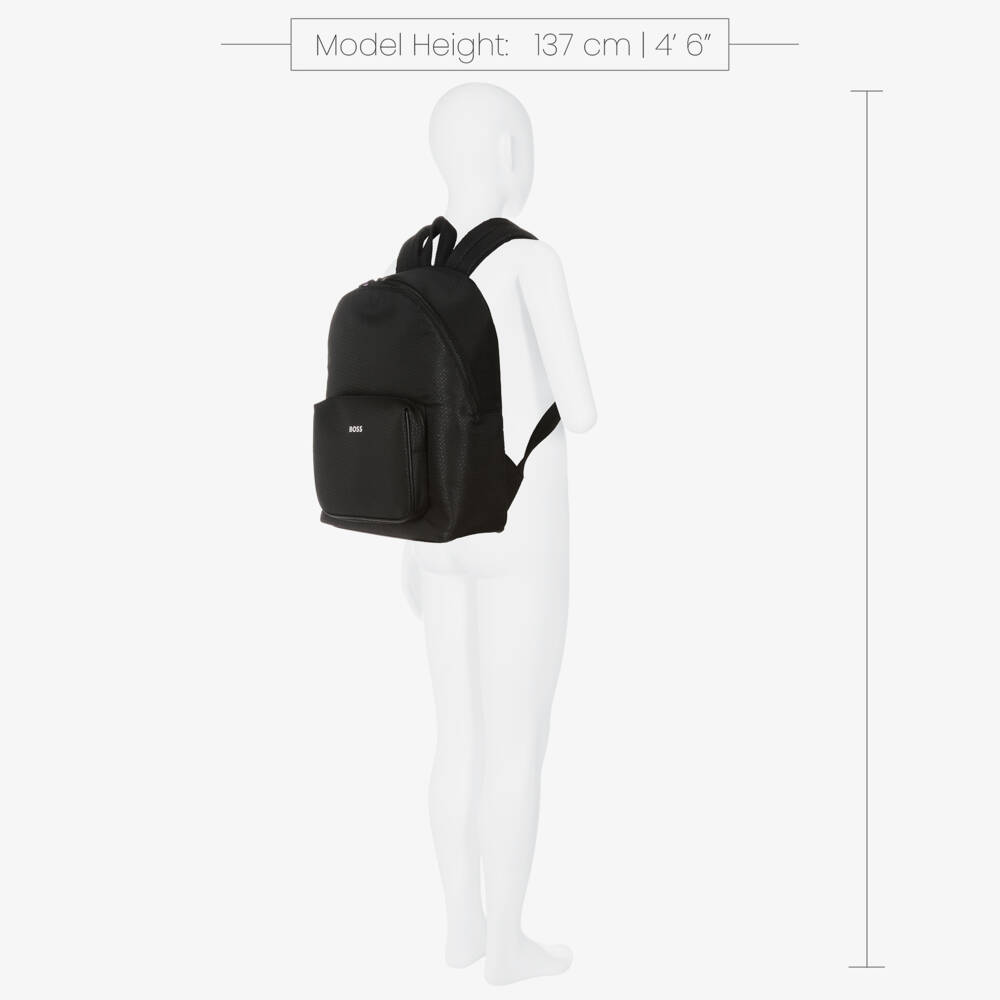 BOSS-Boys Black Backpack with Double B Monogram Pattern (37cm) | Childrensalon