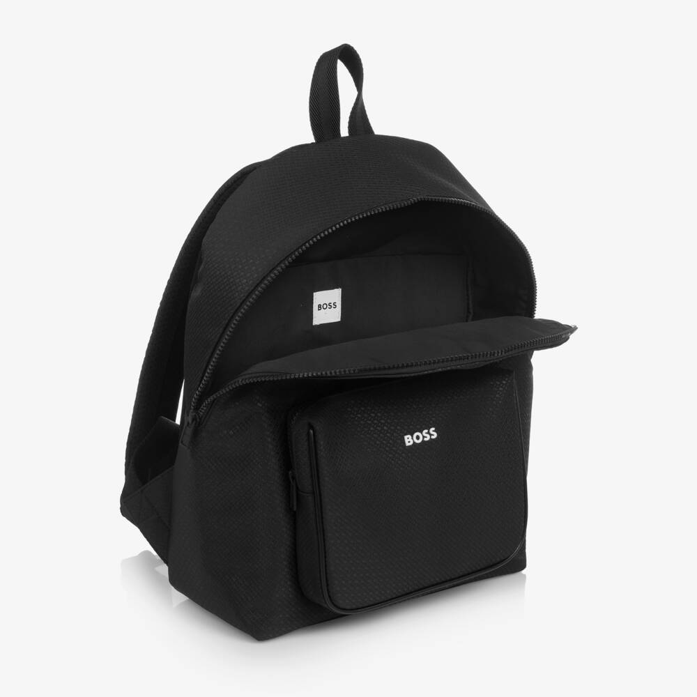 BOSS-Boys Black Backpack with Double B Monogram Pattern (37cm) | Childrensalon