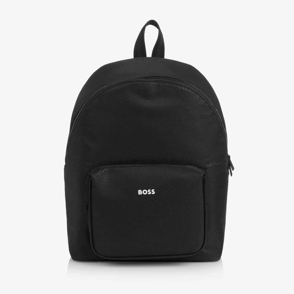 BOSS-Boys Black Backpack with Double B Monogram Pattern (37cm) | Childrensalon