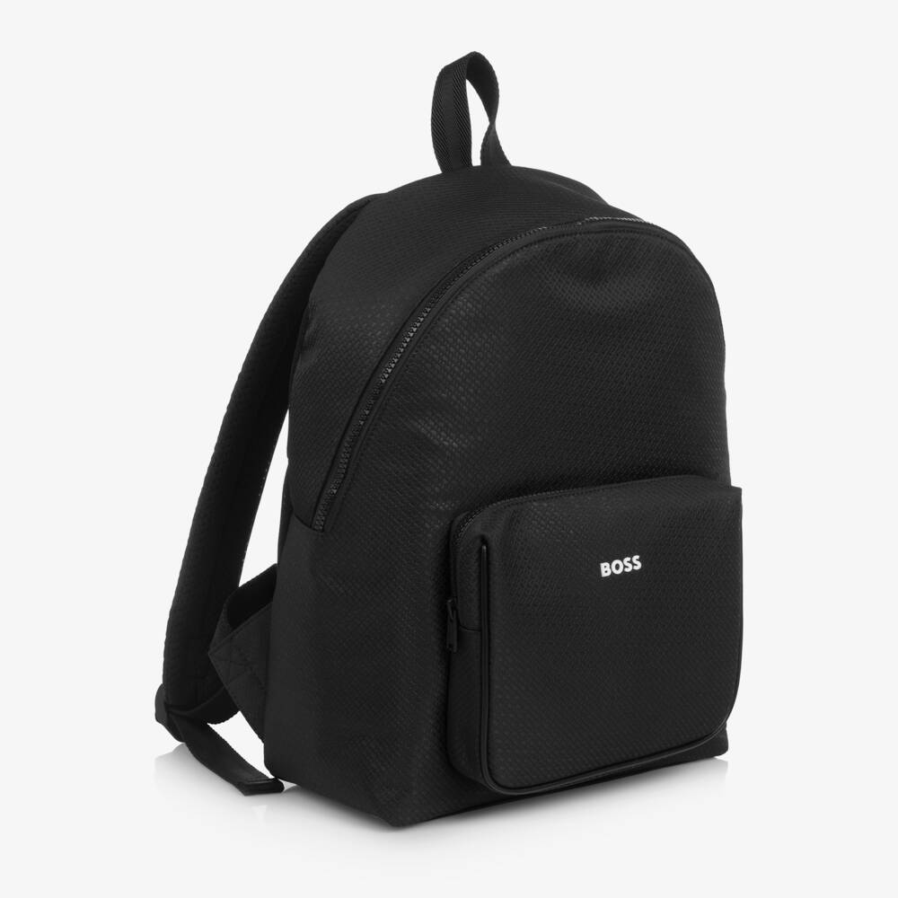 BOSS-Boys Black Backpack with Double B Monogram Pattern (37cm) | Childrensalon
