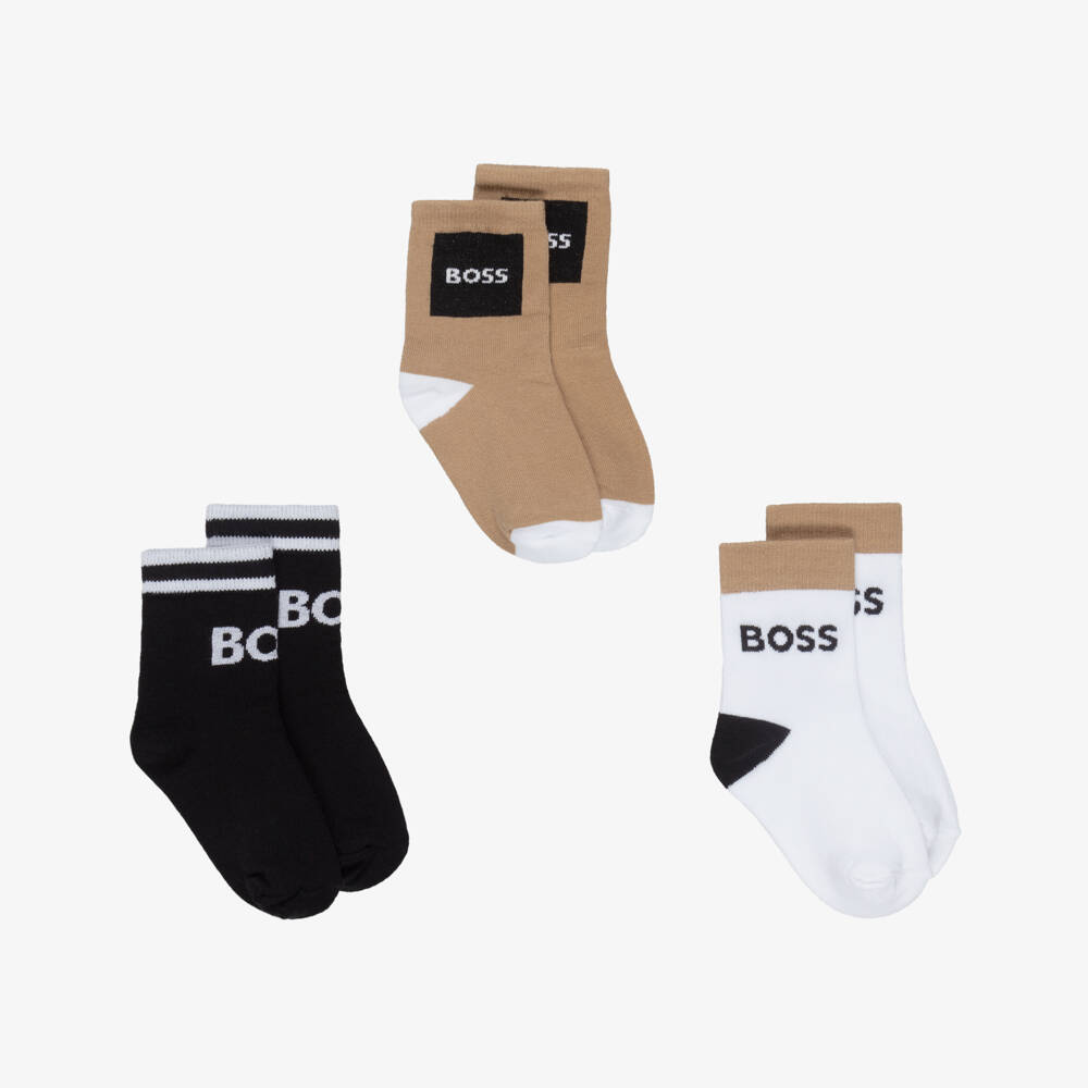 BOSS-Boys Black & Beige Ankle Socks (3 Pack) | Childrensalon