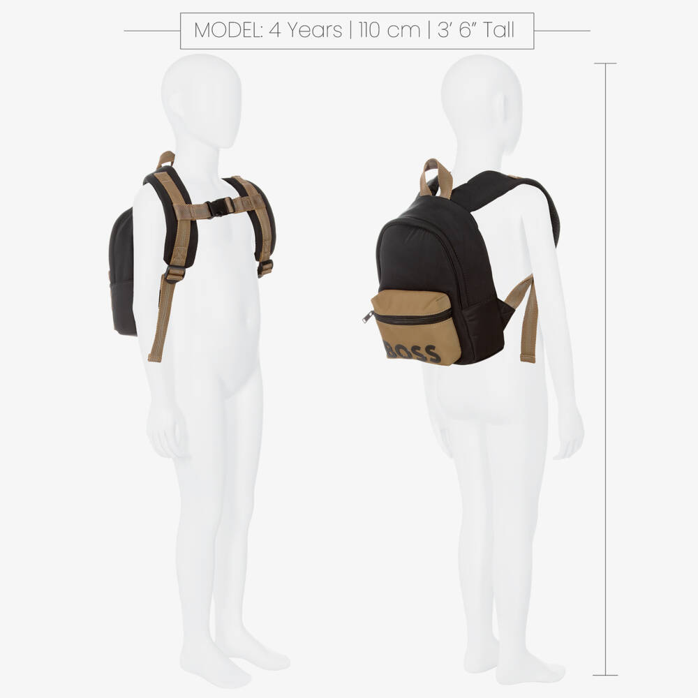 BOSS-Boys Black & Beige Canvas Mini Backpack (27cm) | Childrensalon