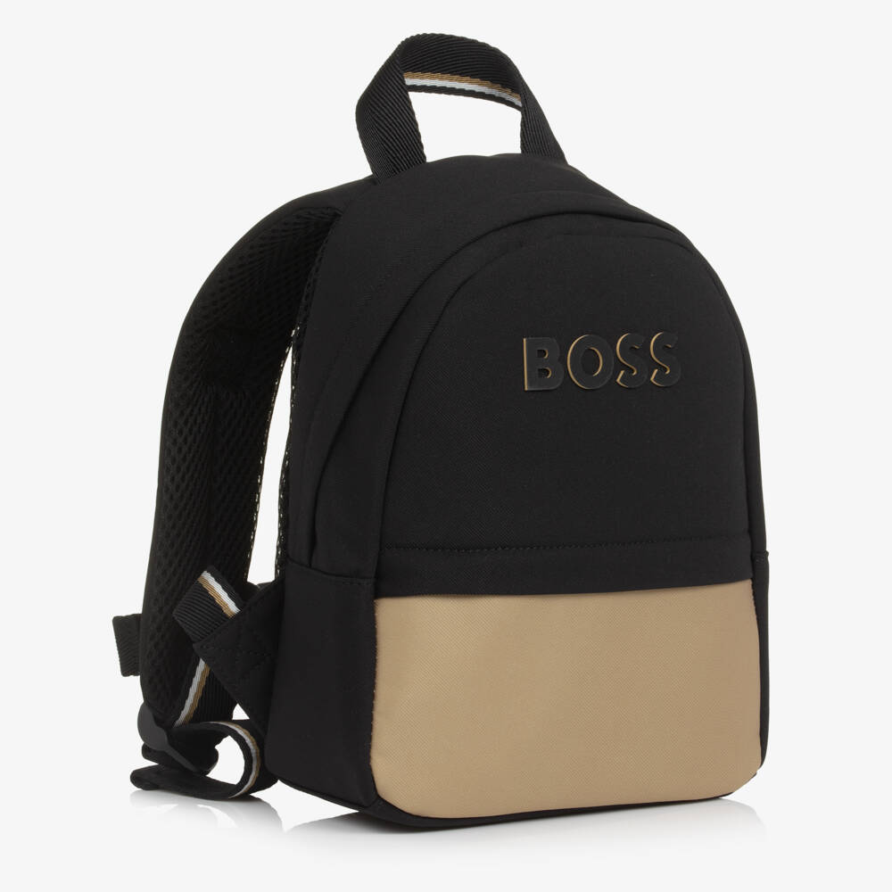 BOSS-Boys Black & Beige Logo Mini Backpack (27cm) | Childrensalon