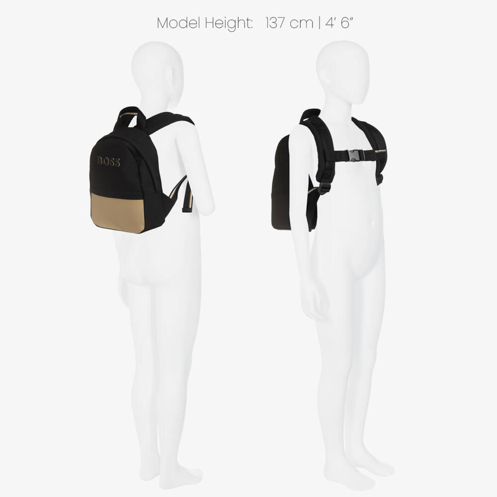 BOSS-Boys Black & Beige Logo Mini Backpack (27cm) | Childrensalon