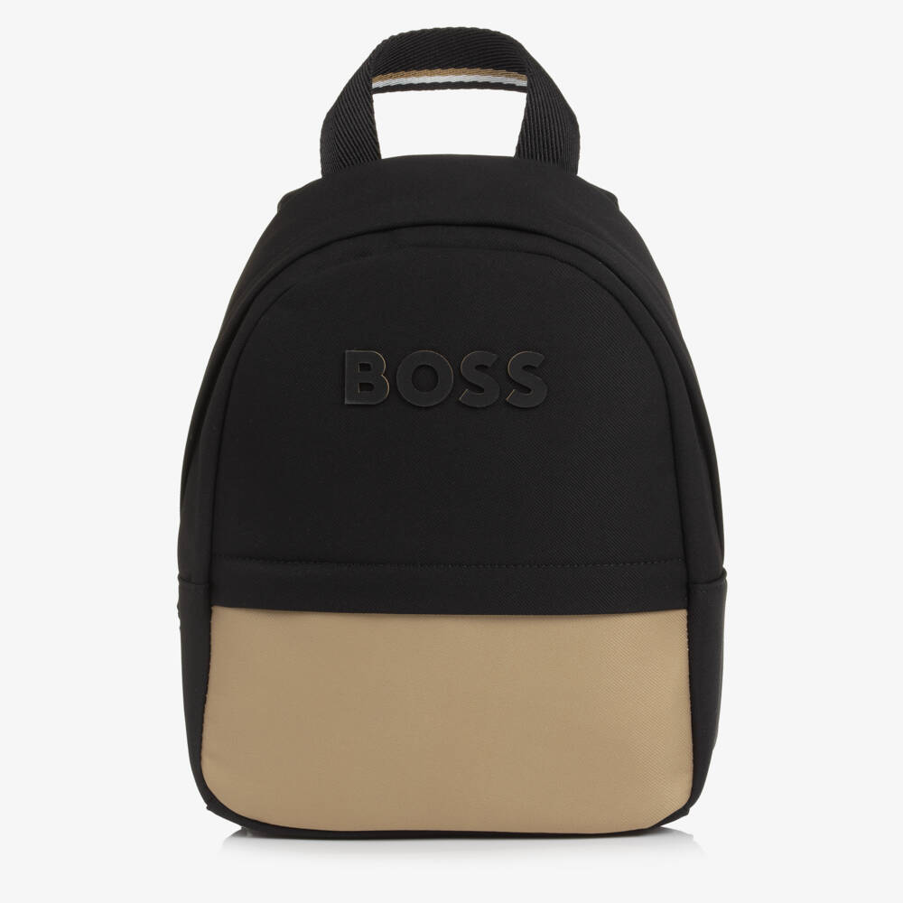 BOSS-Boys Black & Beige Logo Mini Backpack (27cm) | Childrensalon