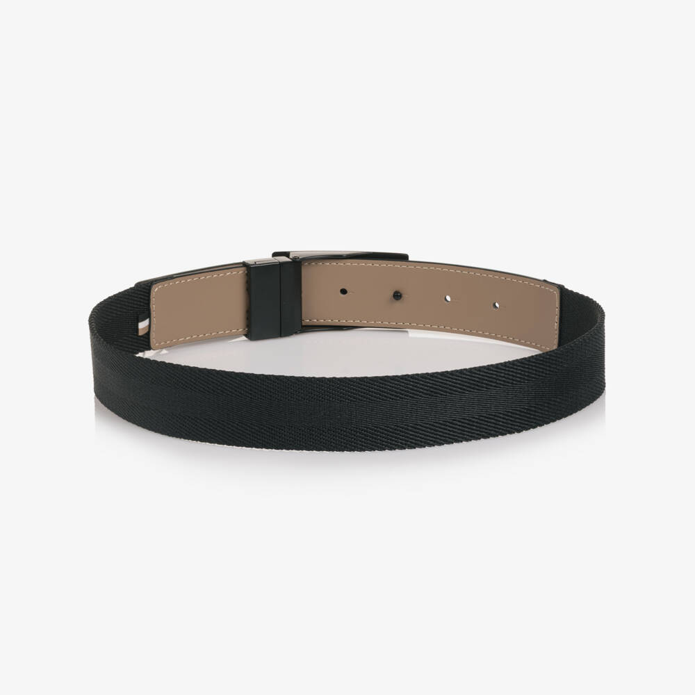 BOSS-Boys Black & Beige Reversible Woven Belt with Leather Trim | Childrensalon