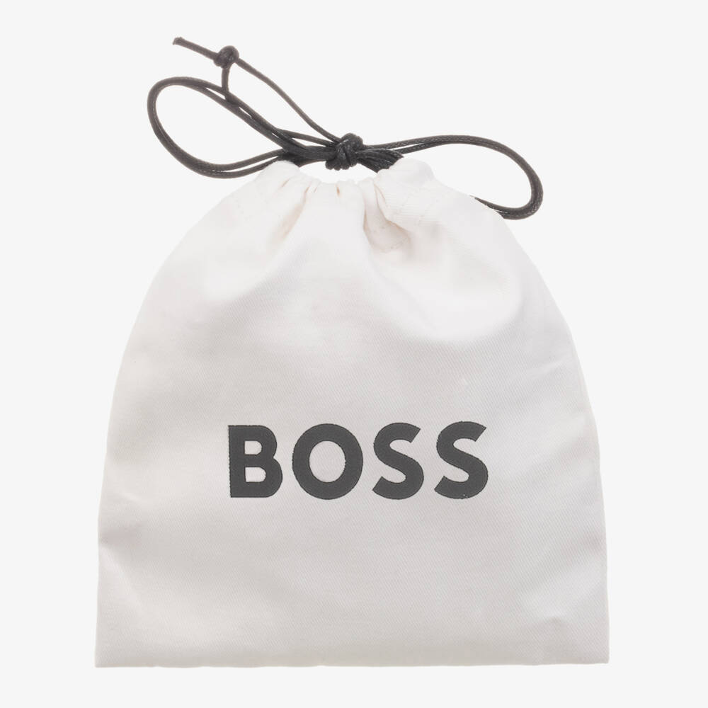 BOSS-Boys Black & Beige Reversible Woven Belt with Leather Trim | Childrensalon