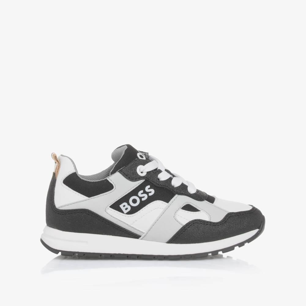 BOSS-Boys Black Canvas Lace-Up Trainers | Childrensalon