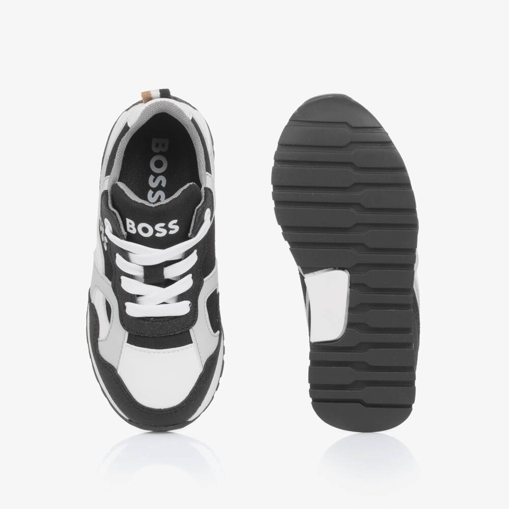 BOSS-Boys Black Canvas Lace-Up Trainers | Childrensalon
