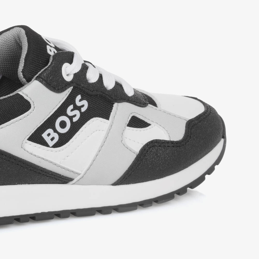 BOSS-Boys Black Canvas Lace-Up Trainers | Childrensalon