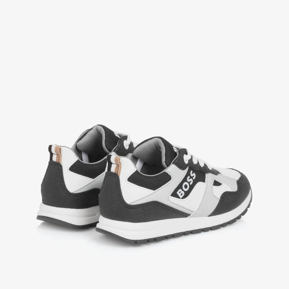 BOSS-Boys Black Canvas Lace-Up Trainers | Childrensalon