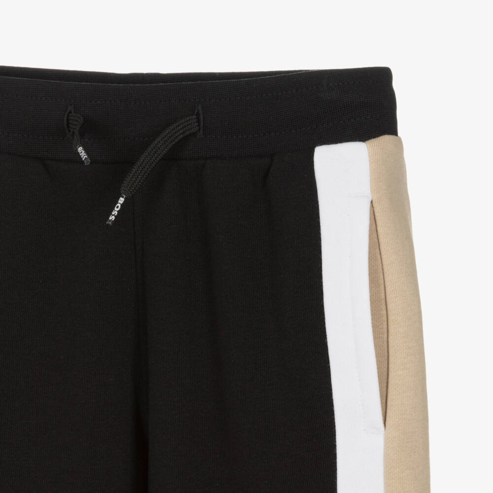 BOSS-Boys Black Colourblock Cotton Zip-Up Tracksuit | Childrensalon
