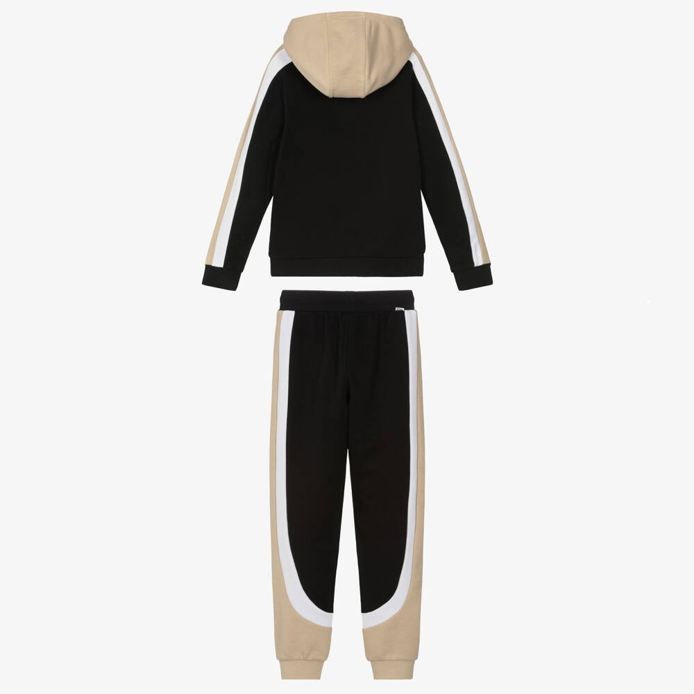 BOSS-Boys Black Colourblock Cotton Zip-Up Tracksuit | Childrensalon