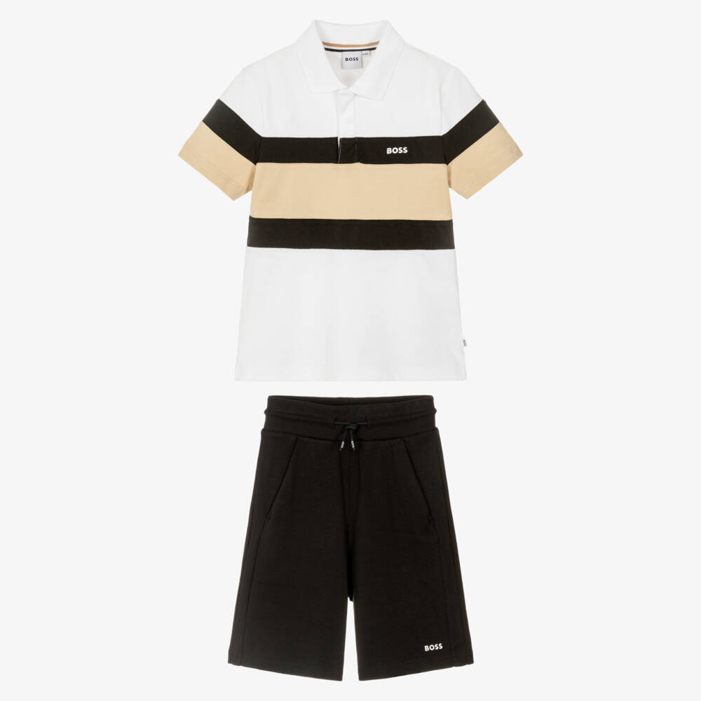 BOSS-Boys Black Cotton Bermuda Shorts Set | Childrensalon