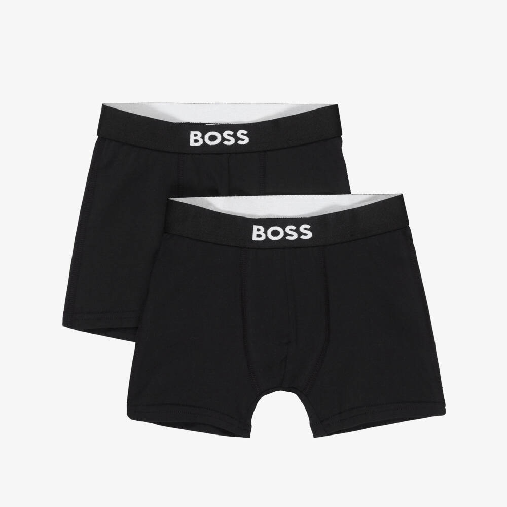 BOSS-شورت بوكسر قطن بشعار الماركة لون أسود للأولاد (عدد 2) | Childrensalon