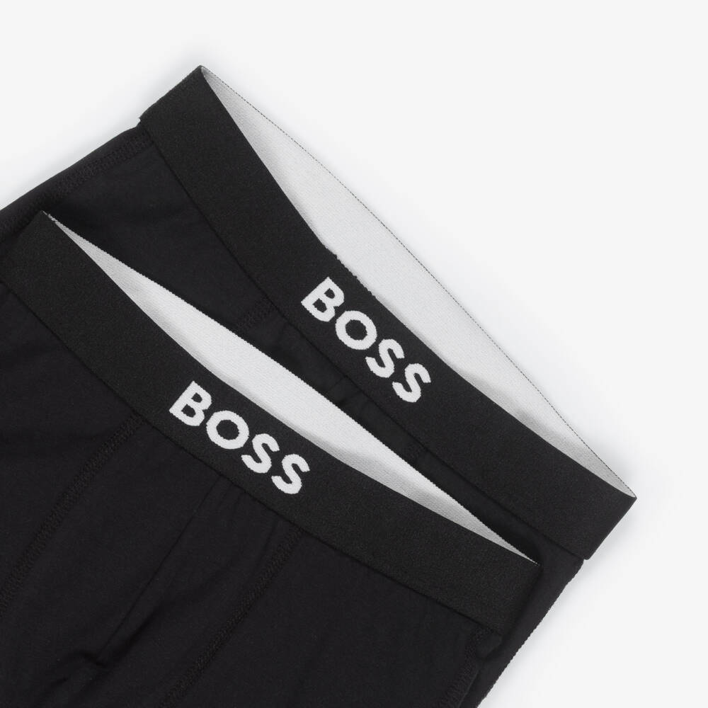 BOSS-Boys Black Cotton Boxer Shorts with Logo Waistband (2 Pack) | Childrensalon