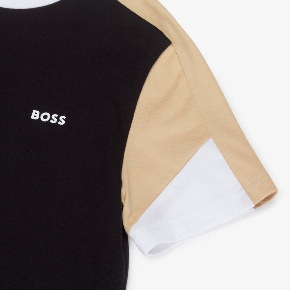 BOSS-Boys Black Cotton Colourblock Shorts Set | Childrensalon