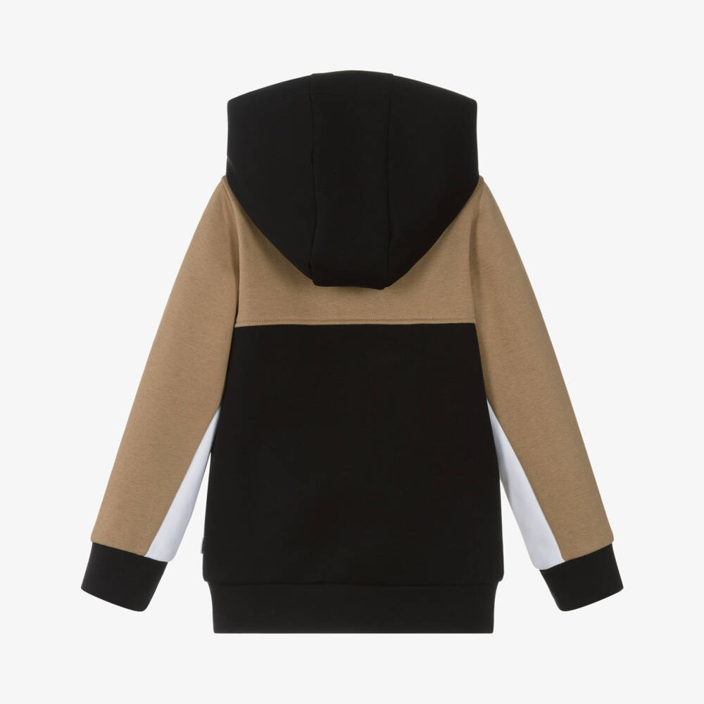 BOSS-Boys Black Cotton Colourblock Zip-Up Top | Childrensalon