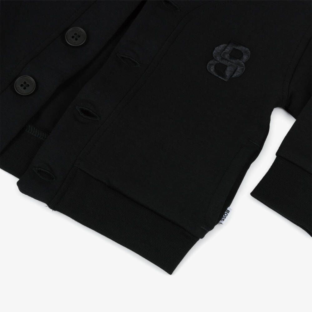 BOSS-Boys Black Cotton Double B Monogram Cardigan | Childrensalon