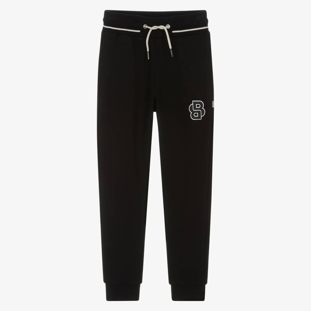 BOSS-Boys Black Cotton Double B Monogram Logo Joggers | Childrensalon